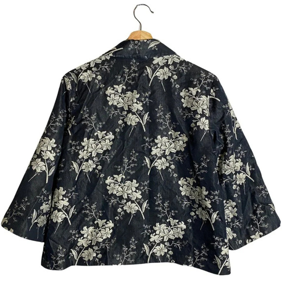 Tommy Bahama Silk Floral Print Bolero Jacket Women's Medium Black Ivory Blazer - Picture 2 of 14